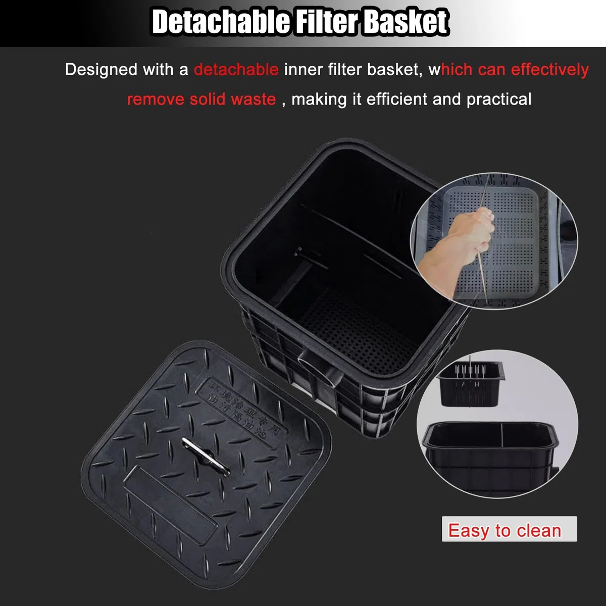 Bac à Graisse en Plastique Noir de 13,6 kg (30 LB) - Séparateur d'eau et d'huile usée pour Restaurants, cafés et Snacks, Installation Facile, sans Odeur (52 x 76 x 56 cm)