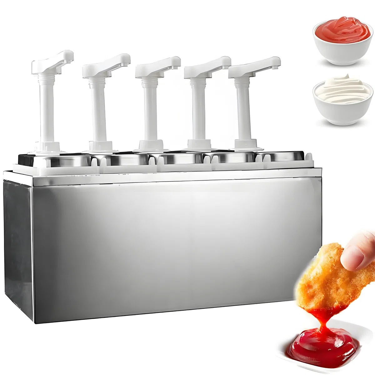 Grand distributeur de condiments commercial en acier inoxydable et plastique, pompe à pression manuelle amovible pour sirop, huile comestible et confiture