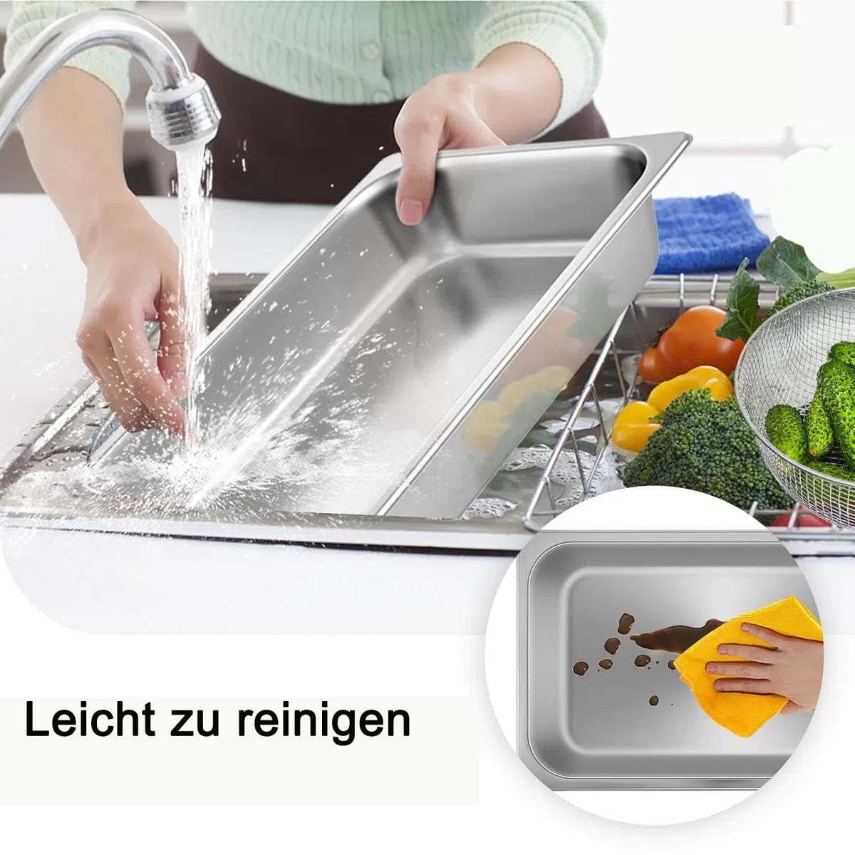 Lot de 2 récipients en acier inoxydable 1/3 avec couvercle, Bac inox Récipients de conservation au chaud, bac inox alimentaire en inoxydable, résistant à la chaleur, 32,5 x 17,5 x 6,5 cm