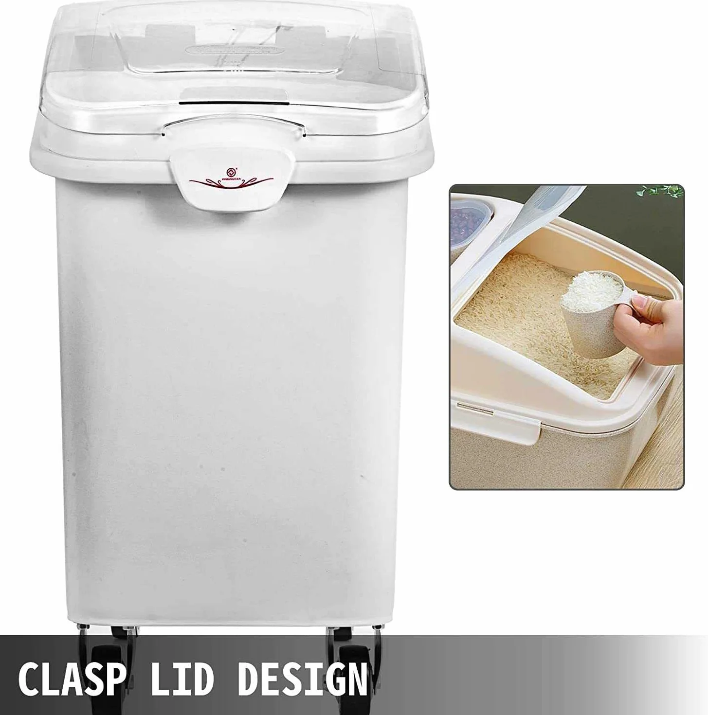 Bac à ingrédients commerciaux avec pelle, récipient de rangement alimentaire empilable pour l'organisation de la cuisine, bac en plastique robuste avec couvercle pour la farine, le sucre, le riz