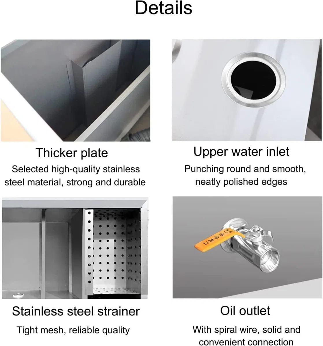 Intercepteur de graisse commercial en acier inoxydable, séparateur huile-eau sous évier avec filtre amovible pour restaurant et cuisine
