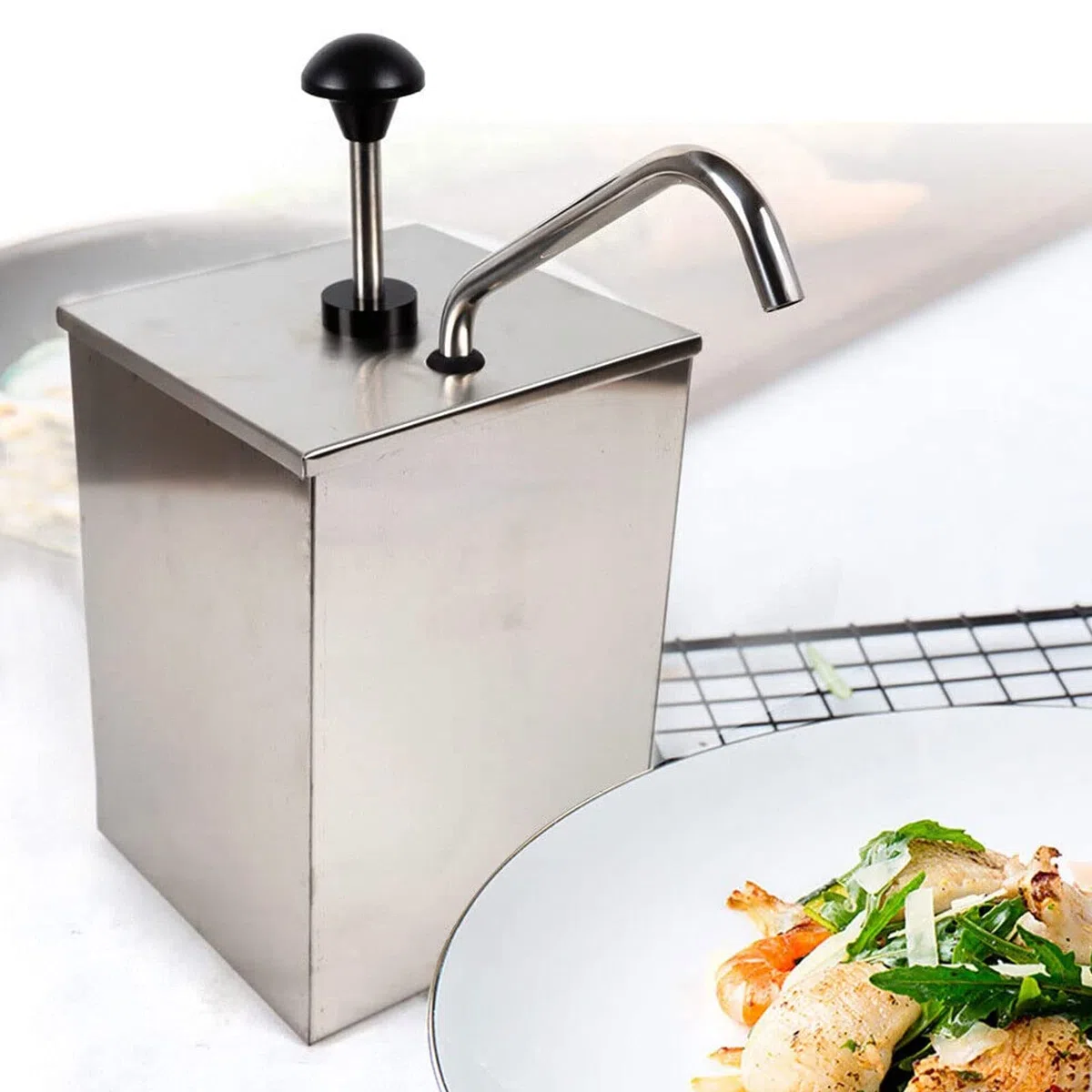 Distributeur de Sauce Soja 4L en Acier Inoxydable 304 Pompe Manuelle pour Condiments Station de Distribution Simple Tête Capacité .05 Gallon