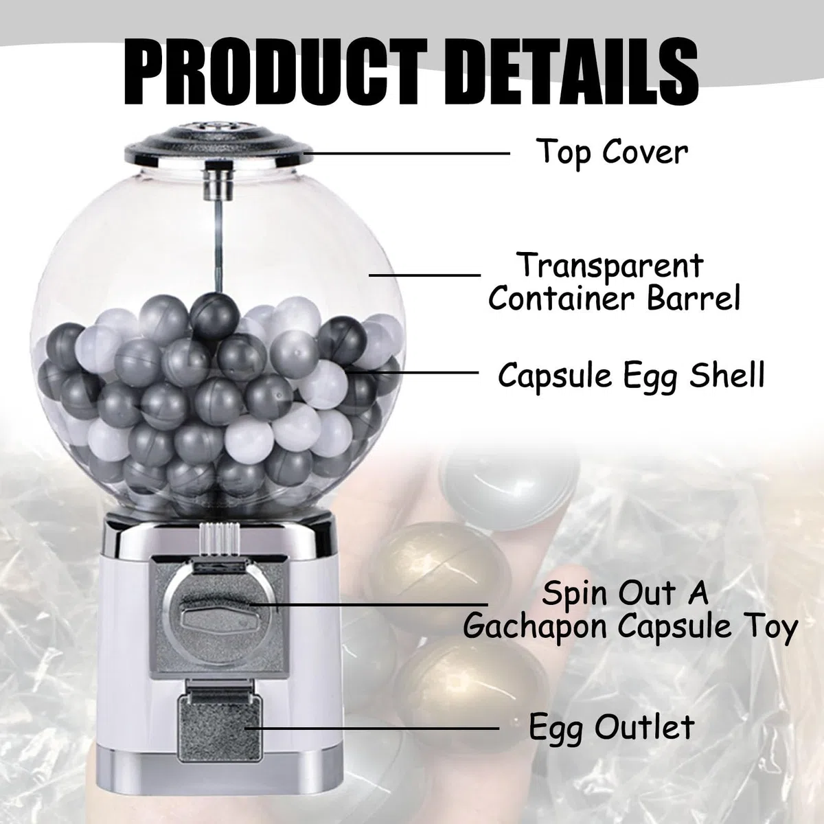 Distributeur automatique de capsules - 100 boules vides de 3,2 cm - Distributeur de bonbons - Pas besoin de pièces de monnaie - Pour fêtes, zones de prix - Noir