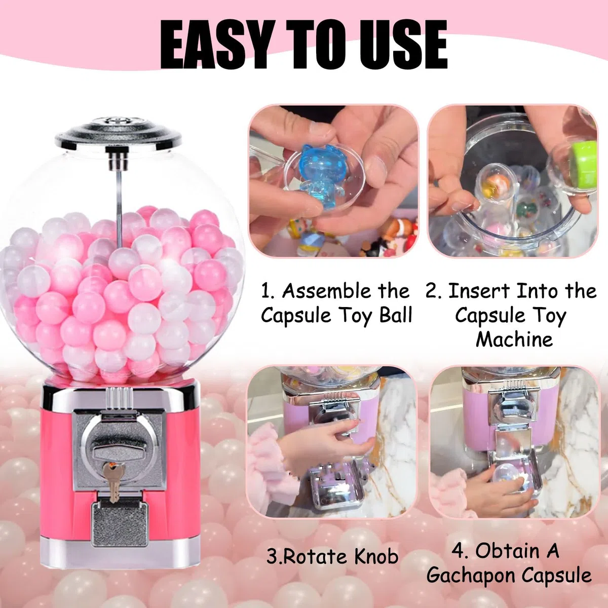 Distributeur automatique de capsules - 100 boules vides de 3,2 cm - Distributeur de bonbons - Pas besoin de pièces de monnaie - Pour fêtes, zones de prix - Noir