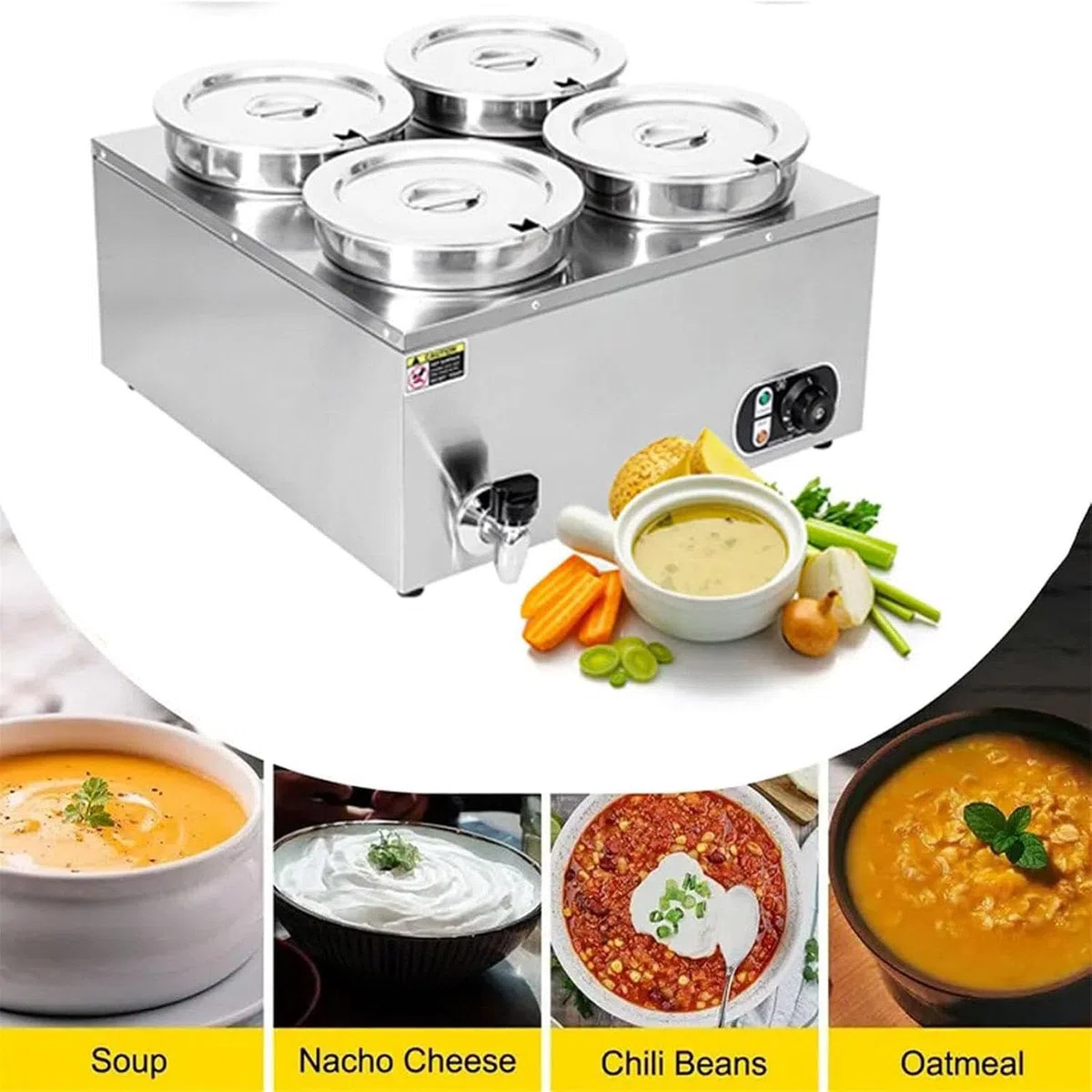 Chauffe-Aliments Bain-Marie Commercial,7L x 4 Chauffe-Soupe en Acier
