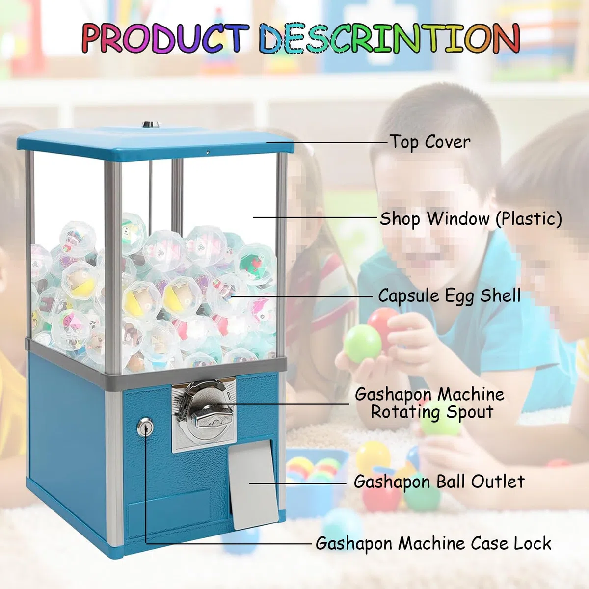 Distributeur automatique de jouets – Distributeur automatique de capsules avec serrures, comprend 100 balles vides pour les magasins de jeux à domicile et les lieux de vente au détail, parfait pour le