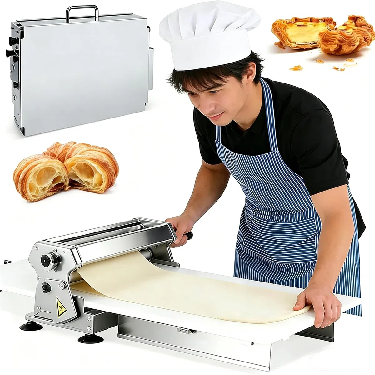Laminoir Pâte Feuilletée, Laminoir Pâtisserie Manuel avec Épaisseur Réglable 0-25mm, Laminoir pour Pâtisserie, Idéal pour Boulangerie et Pâtisserie Artisanale (103x58x25)