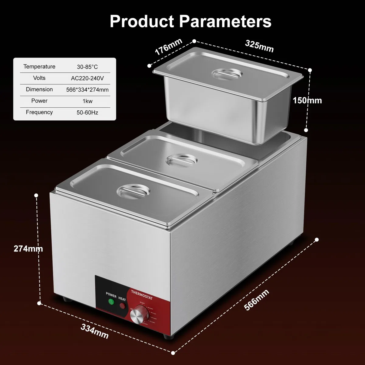 TAIMIKO Bain Marie Électrique Professionnel 3 Bacs Chauffe-Plat1000W
