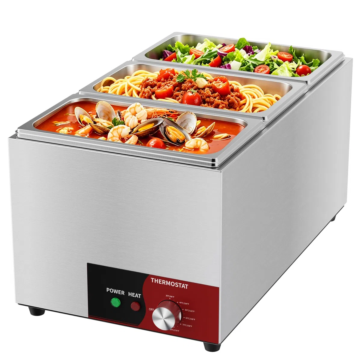 TAIMIKO Bain Marie Électrique Professionnel 3 Bacs Chauffe-Plat1000W