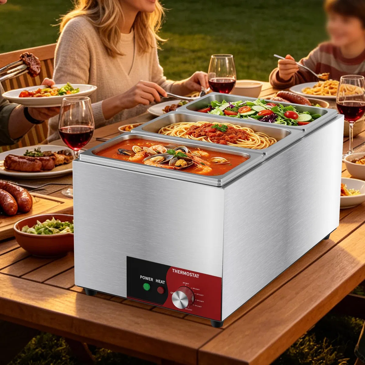 TAIMIKO Bain Marie Électrique Professionnel 3 Bacs Chauffe-Plat1000W
