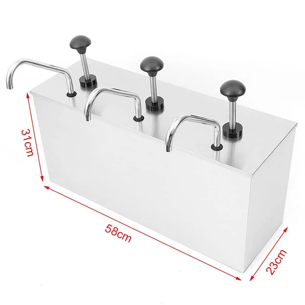 Distributeur à pompe à sauce en acier inoxydable, 3 x 4 L, distributeur de condiments en vrac pour ketchup, mayo et moutarde, casserole chaude et saucière, distributeur de cuisine facile à presser
