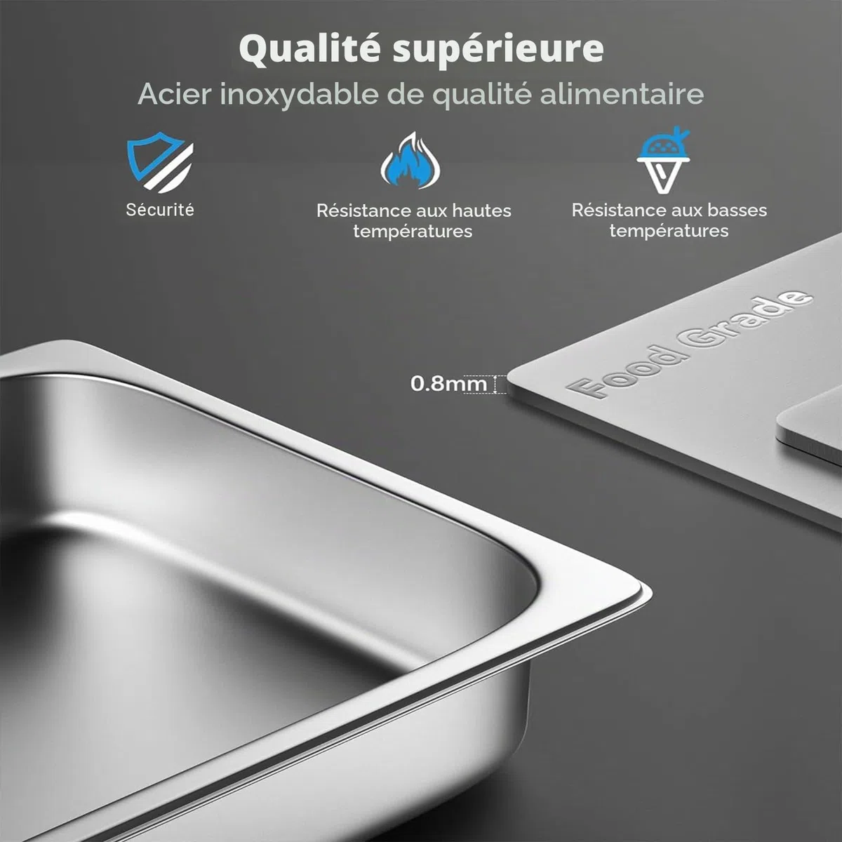 Lot de 2 récipients en acier inoxydable 1/3 avec couvercle, Bac inox Récipients de conservation au chaud, bac inox alimentaire en inoxydable, résistant à la chaleur, 32,5 x 17,5 x 6,5 cm