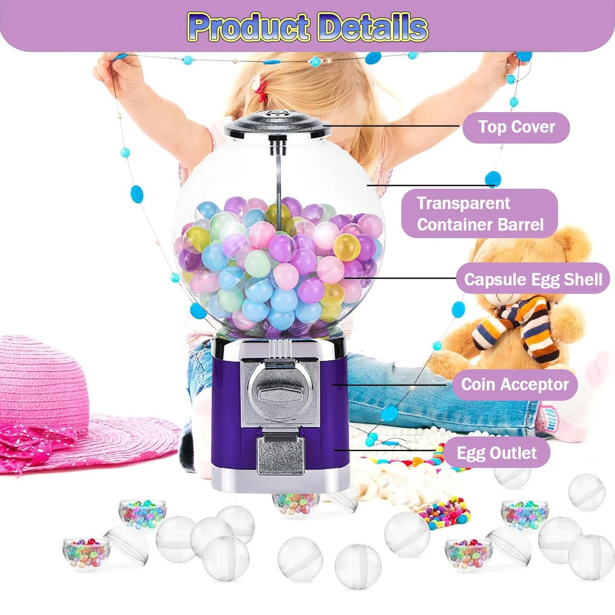 Distributeur automatique de capsules avec clés verrouillables pour jouets, bonbons, magasins de détail