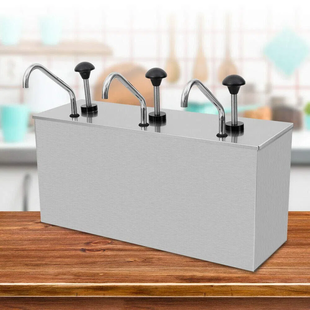 Distributeur à pompe à sauce en acier inoxydable, 3 x 4 L, distributeur de condiments en vrac pour ketchup, mayo et moutarde, casserole chaude et saucière, distributeur de cuisine facile à presser