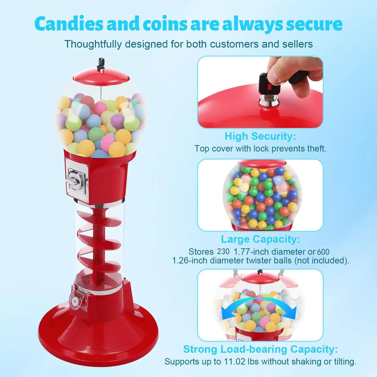 Distributeur automatique pour enfants, distributeur commercial, distributeur de gomme, peut accueillir 600 gants/capsules de 3 cm ou 230 gants de 4,3 cm, convient pour des gants de 32 à 50 mm