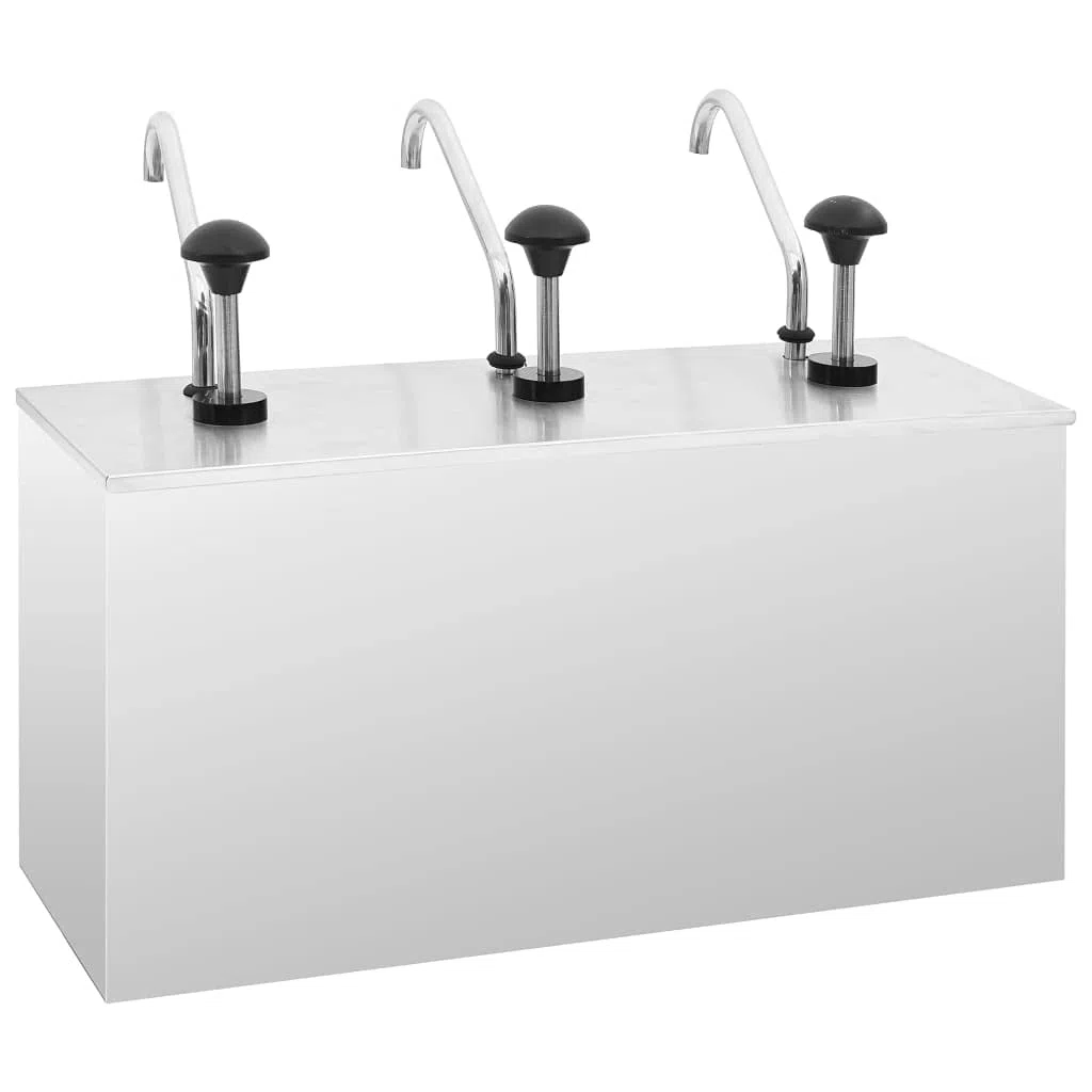 Distributeur de sauces en Acier Inoxydable 3 x 3,5 L avec Pompe doseuse pour Condiment, Ketchup, Mayonnaise, Moutarde, idéal Buffet, Barbecue, Cuisine, Table, Restaurant