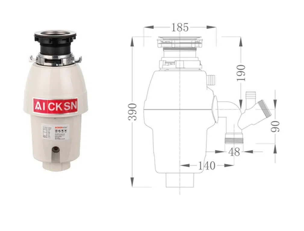 Durable Broyeur de déchets Broyeur de végétaux,Poussoir pour déchets vertsProtection Anti-Surcharge Protection Contre Les bruits Cuisine, White