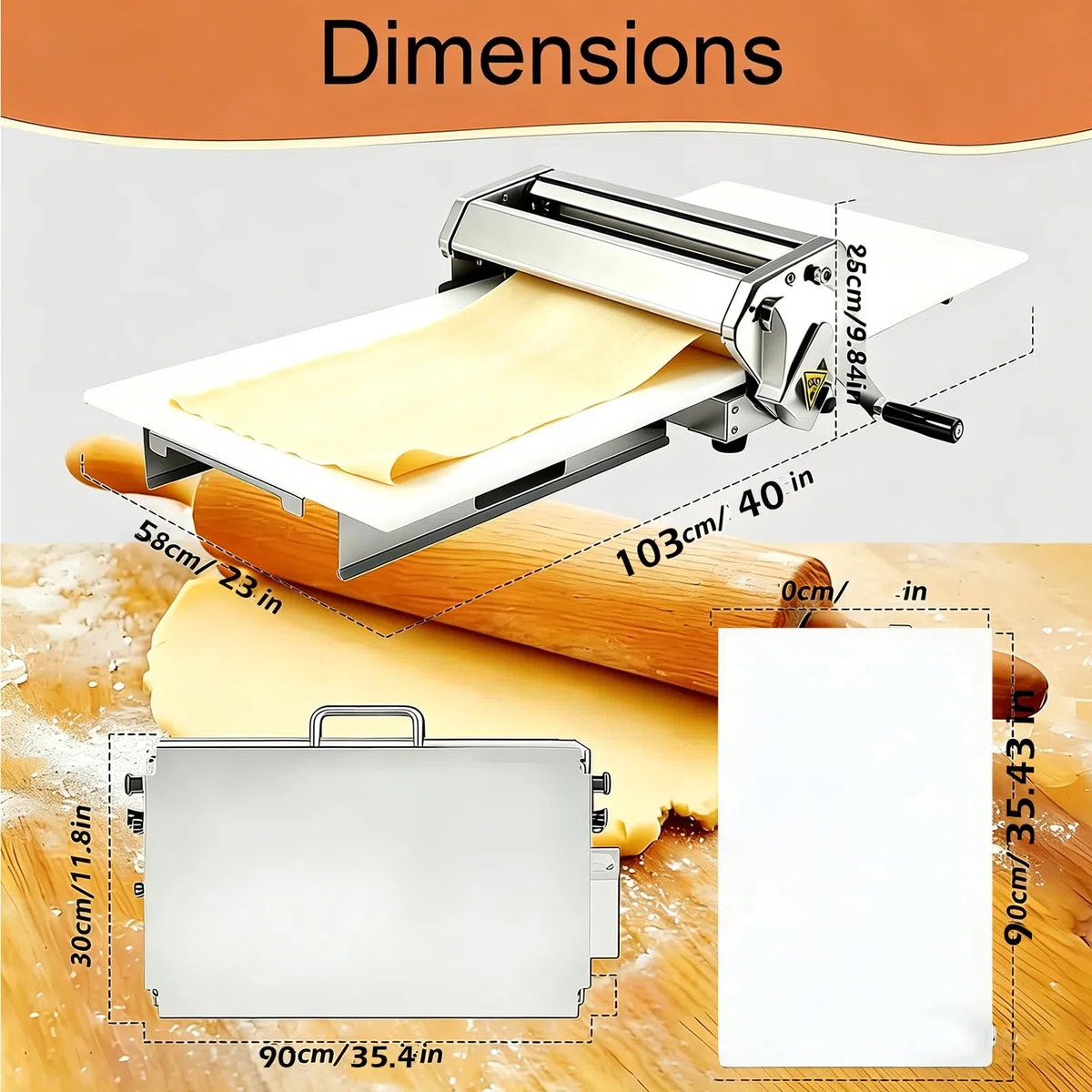 Laminoir Pâte Feuilletée, Laminoir Pâtisserie Manuel avec Épaisseur Réglable 0-25mm, Laminoir pour Pâtisserie, Idéal pour Boulangerie et Pâtisserie Artisanale (103x58x25)