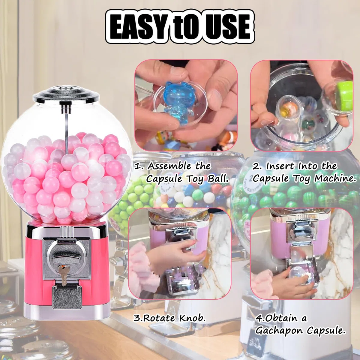 Distributeur automatique à capsules avec clé pour centres commerciaux, centres commerciaux et magasins de détail Blanc