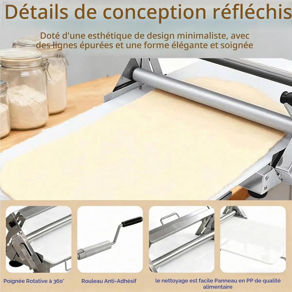 Laminoir Pâte Feuilletée, Laminoir Pâtisserie Manuel avec Épaisseur Réglable 0-25mm, Laminoir pour Pâtisserie, Idéal pour Boulangerie et Pâtisserie Artisanale (103x58x25)