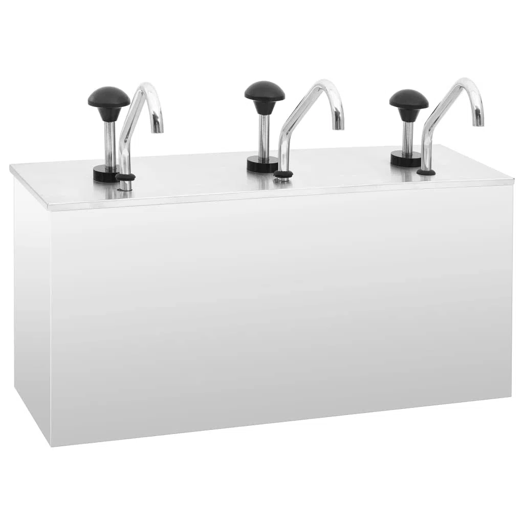 Distributeur de sauces en Acier Inoxydable 3 x 3,5 L avec Pompe doseuse pour Condiment, Ketchup, Mayonnaise, Moutarde, idéal Buffet, Barbecue, Cuisine, Table, Restaurant