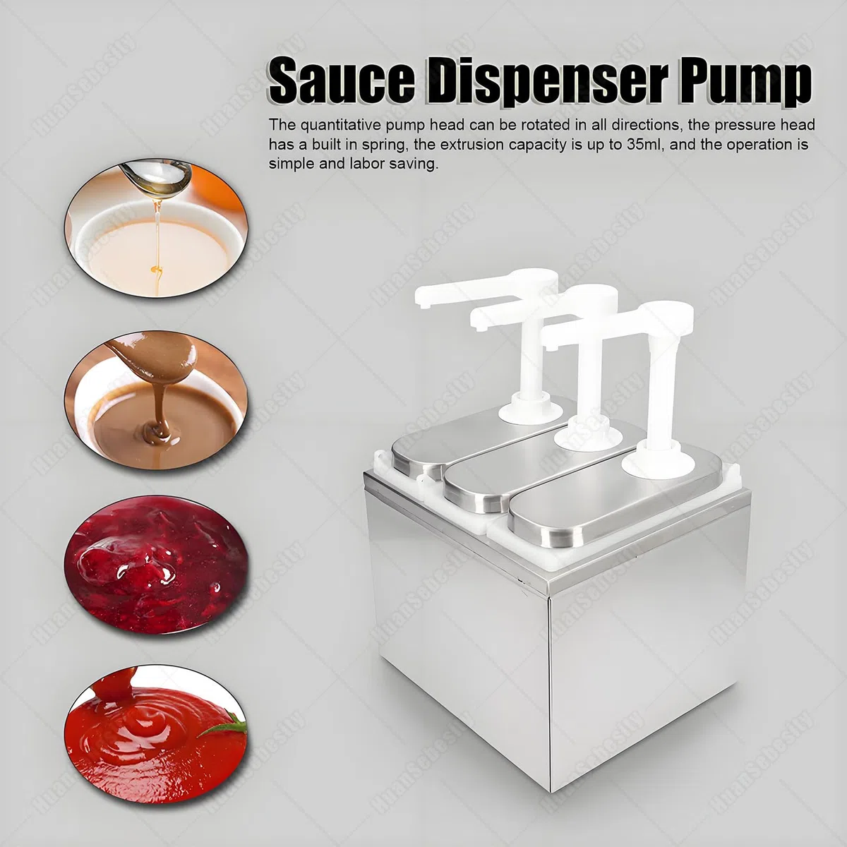 Distributeur de condiments à 5 pompes, 2 L, distributeur de sauce de qualité alimentaire pour ketchup, mayo et sirop, grande capacité amovible pour cuisine commerciale