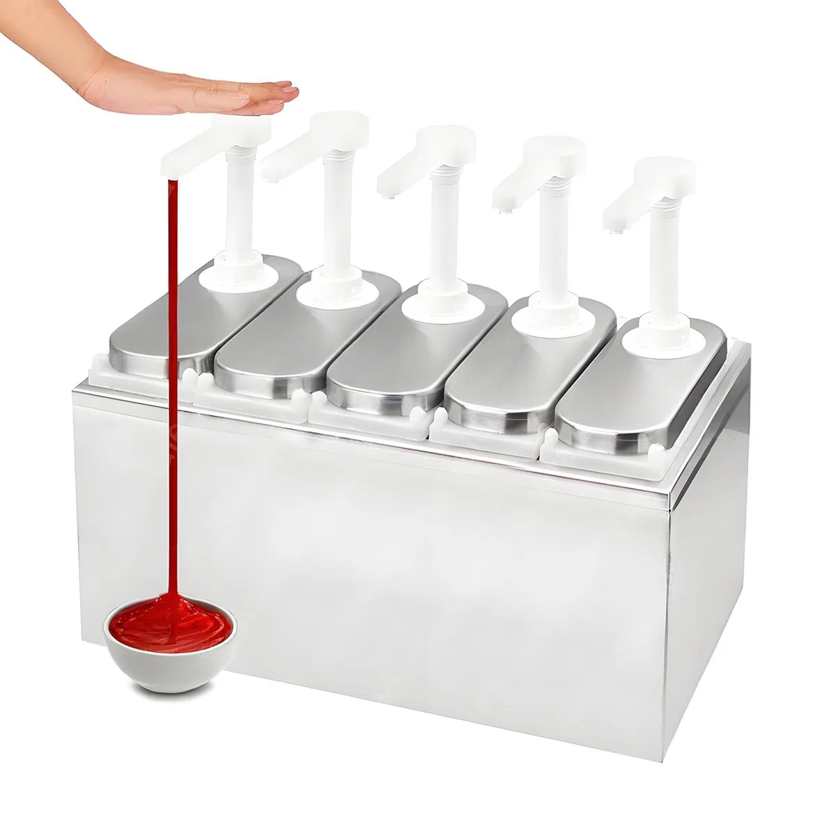 Distributeur de condiments avec pompes à sauce amovibles grand volume pour ketchup, mayo et sirop