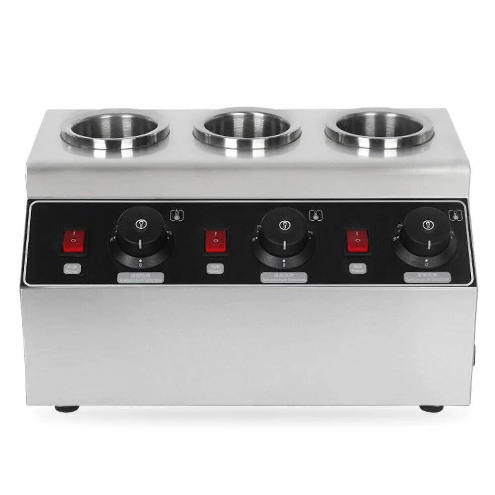 Pot à beurre/Chauffe-sauce, chauffe-chocolat, chauffe-sauce pour 3 bouteilles, température réglable de 30 à 85 °C, avec 3 flacons à presser.