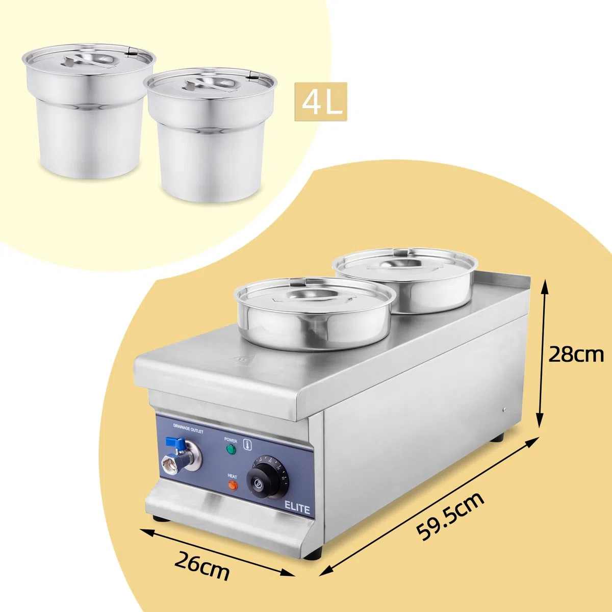 Chauffe-plat électrique Bain Marie 900W - 2x7L Pots Ronds avec contrôle de la température