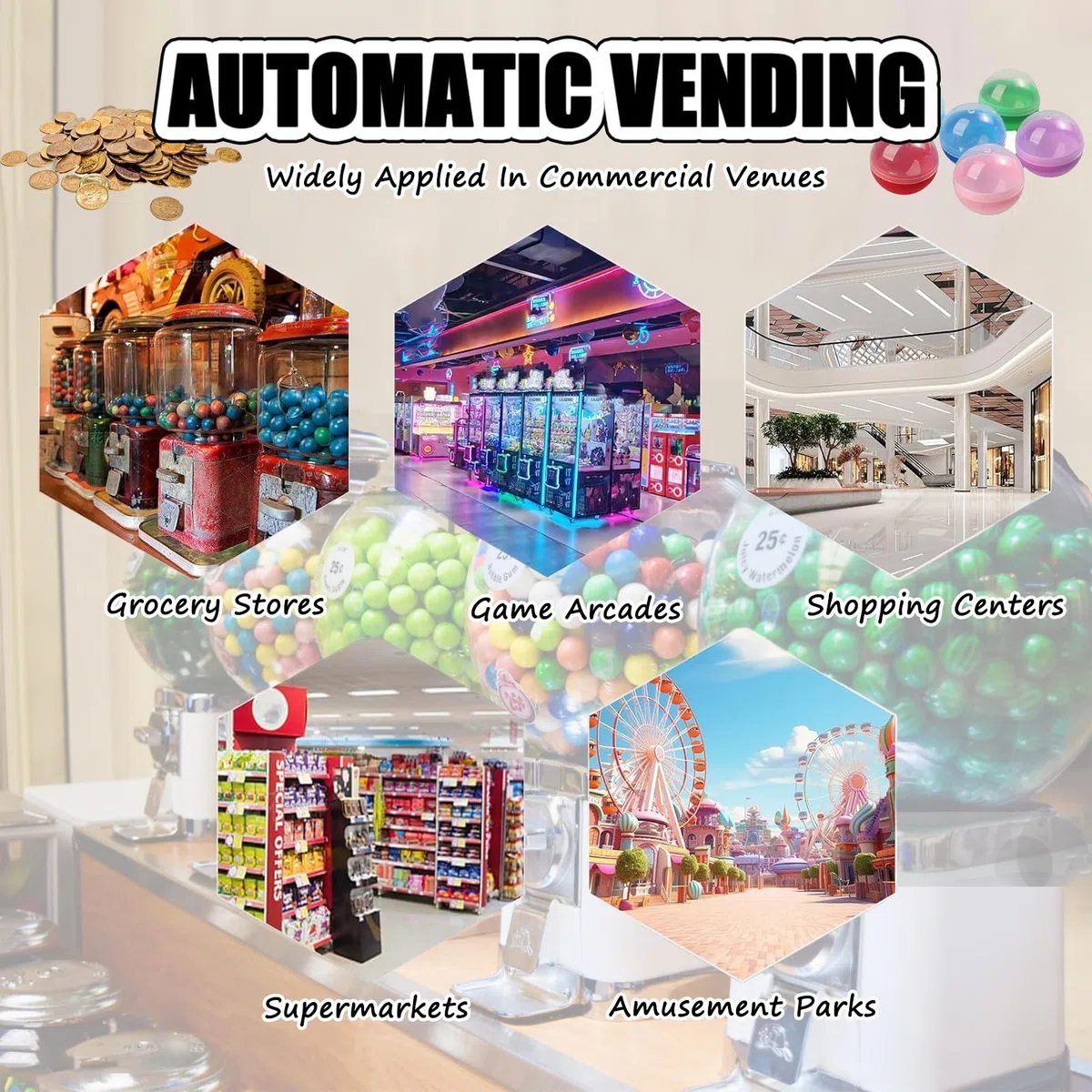Distributeur automatique à capsules avec clé pour centres commerciaux, centres commerciaux et magasins de détail Blanc
