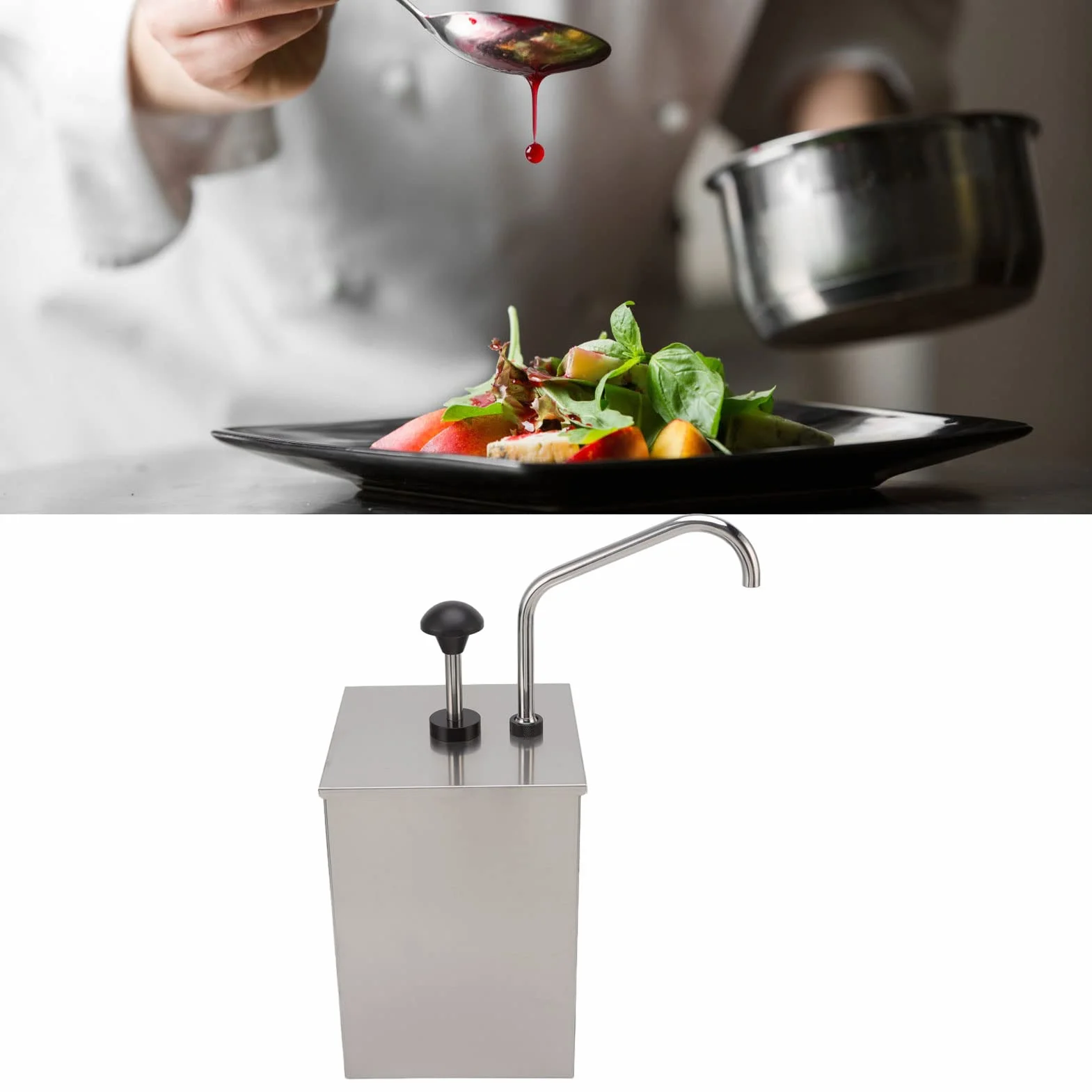 Distributeur de Sauce Soja 4L en Acier Inoxydable 304 Pompe Manuelle pour Condiments Station de Distribution Simple Tête Capacité .05 Gallon