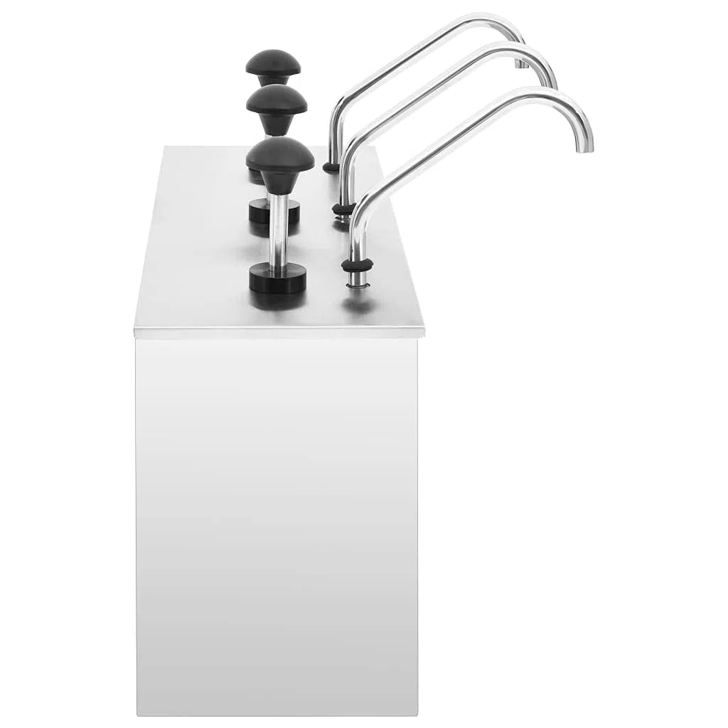 Distributeur de sauces en Acier Inoxydable 3 x 3,5 L avec Pompe doseuse pour Condiment, Ketchup, Mayonnaise, Moutarde, idéal Buffet, Barbecue, Cuisine, Table, Restaurant
