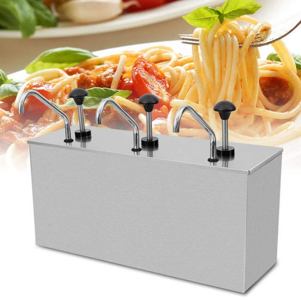 Distributeur à pompe à sauce en acier inoxydable, 3 x 4 L, distributeur de condiments en vrac pour ketchup, mayo et moutarde, casserole chaude et saucière, distributeur de cuisine facile à presser