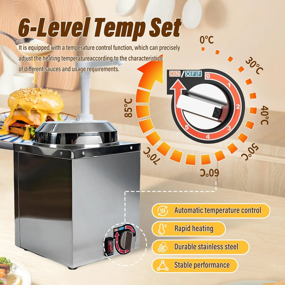 Distributeur De Sauce Multi-usage Avec Pompe, Chauffe-Sauce Pour Chocolat Caramel Sirop Hot Fudge, Usage Buffet Restaurant(A)