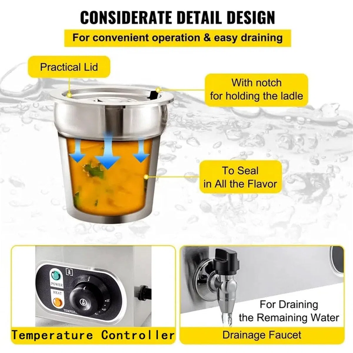 Chauffe-Aliments Bain-Marie Commercial,7L x 4 Chauffe-Soupe en Acier