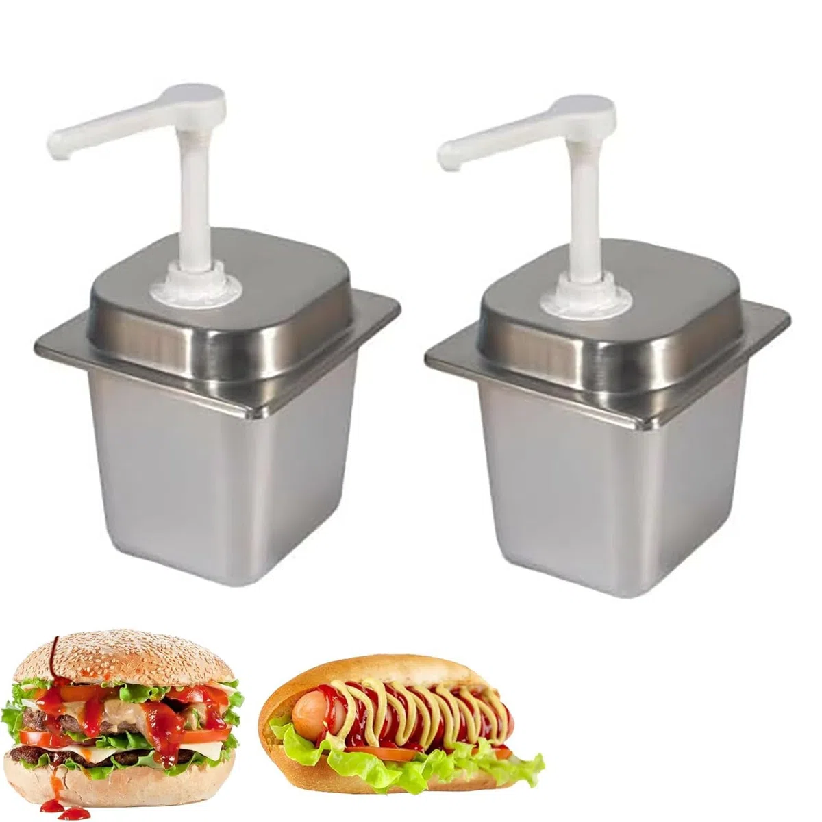 Lot de 2 flacons à pompe manuelle pour condiments, distributeur de sauce de 2,3 l avec volume de distribution de 30 ml, tête de pompe amovible, robuste pour ketchup et sauces