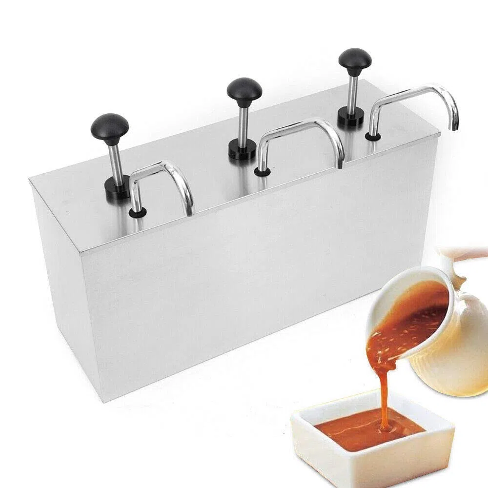Distributeur à pompe à sauce en acier inoxydable, 3 x 4 L, distributeur de condiments en vrac pour ketchup, mayo et moutarde, casserole chaude et saucière, distributeur de cuisine facile à presser