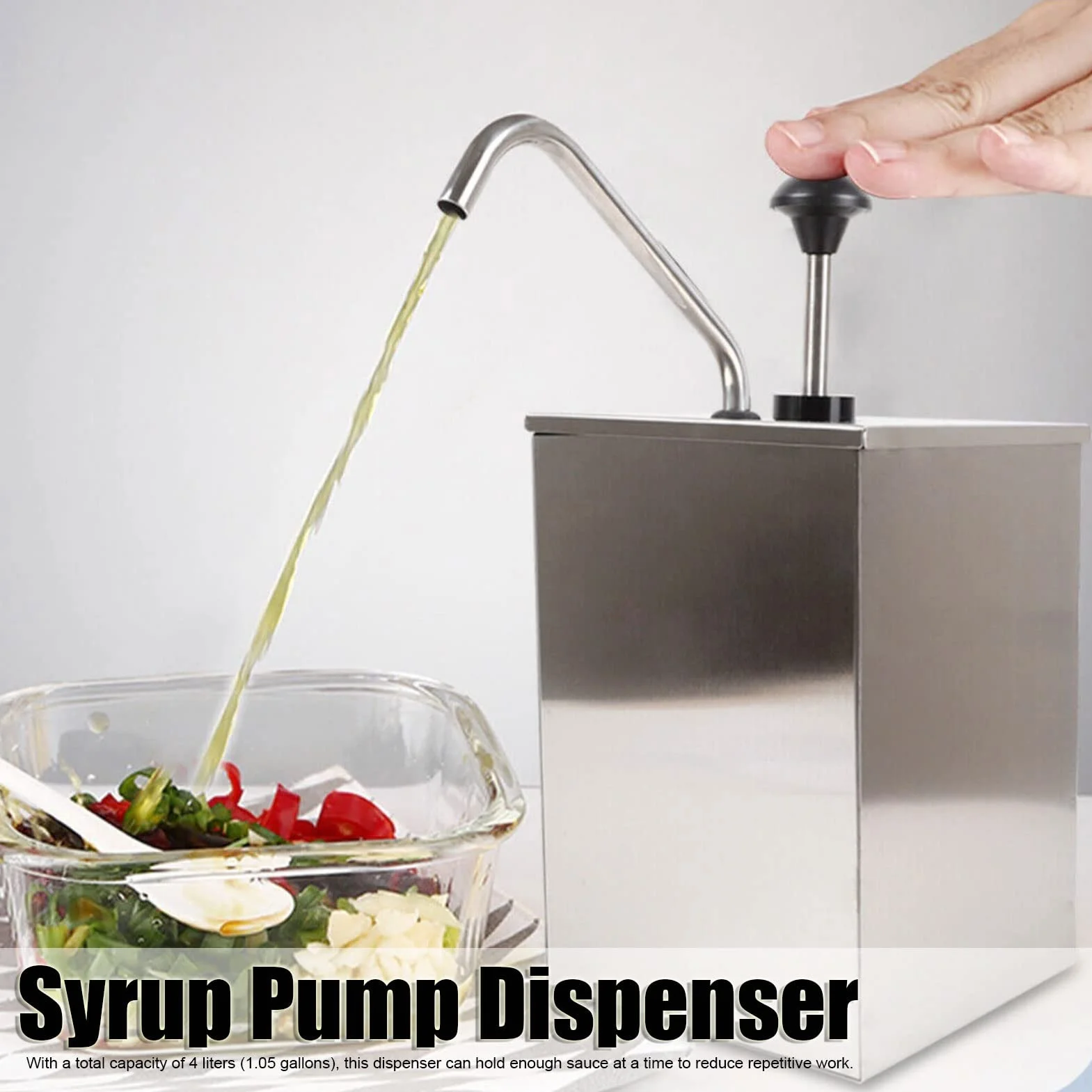 Distributeur de Sauce Soja 4L en Acier Inoxydable 304 Pompe Manuelle pour Condiments Station de Distribution Simple Tête Capacité .05 Gallon