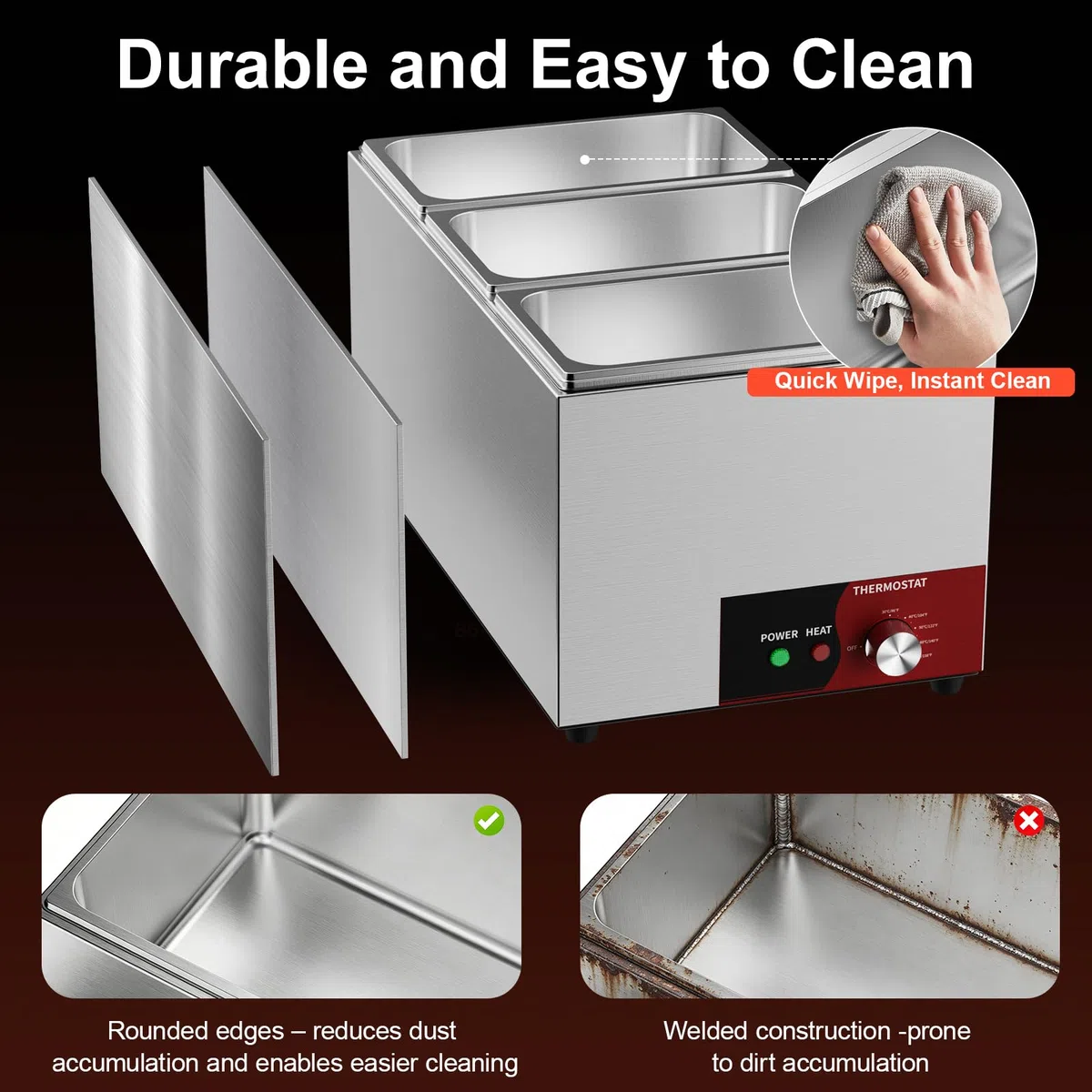 TAIMIKO Bain Marie Électrique Professionnel 3 Bacs Chauffe-Plat1000W