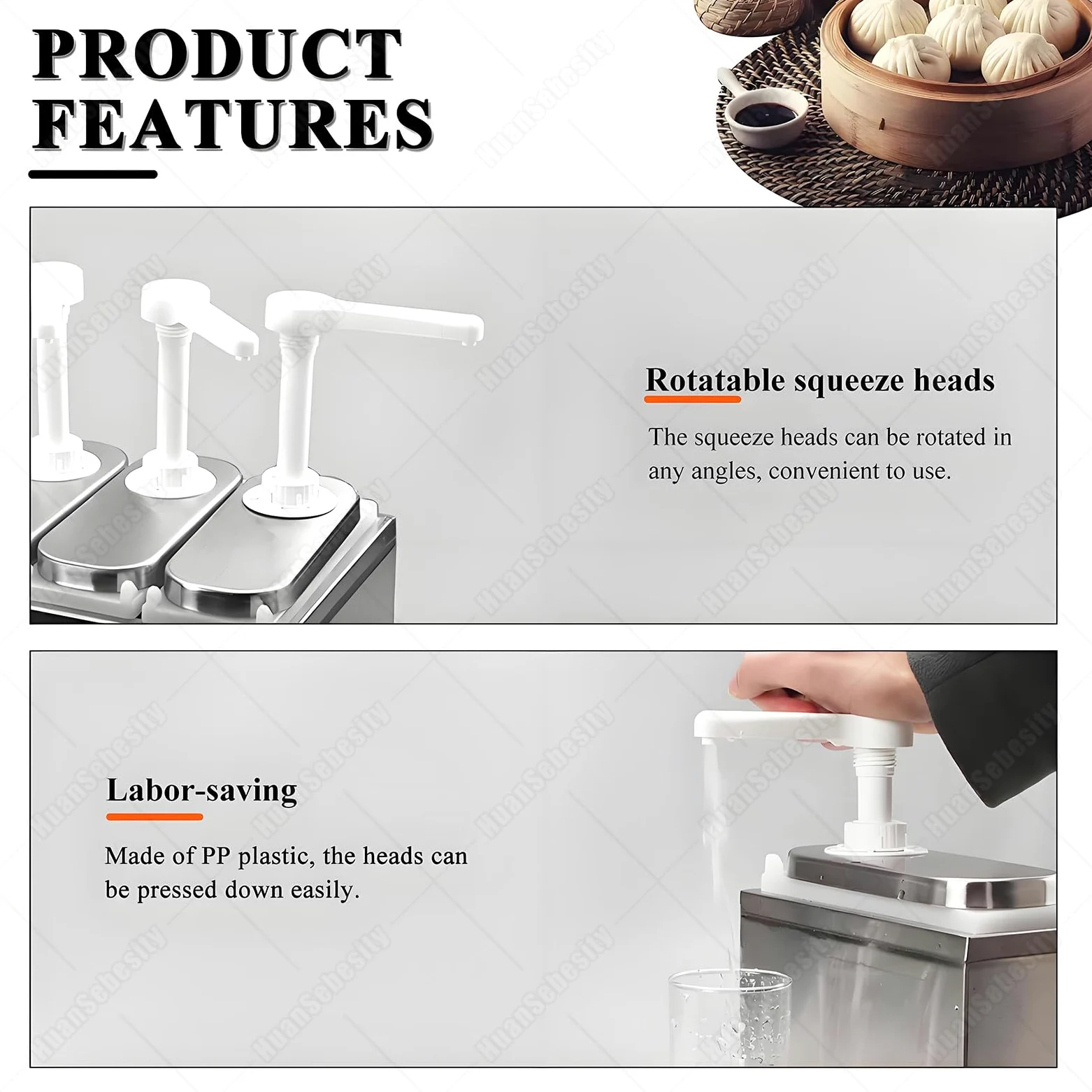 Distributeur de condiments à 5 pompes, 2 L, distributeur de sauce de qualité alimentaire pour ketchup, mayo et sirop, grande capacité amovible pour cuisine commerciale