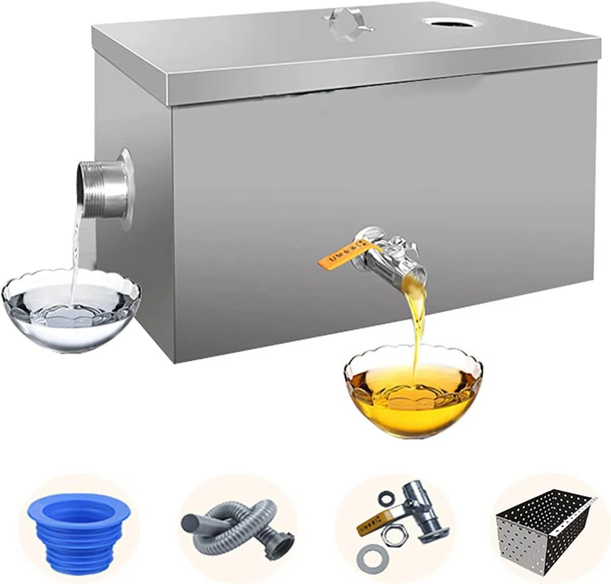 Intercepteur de graisse commercial en acier inoxydable, séparateur huile-eau sous évier avec filtre amovible pour restaurant et cuisine
