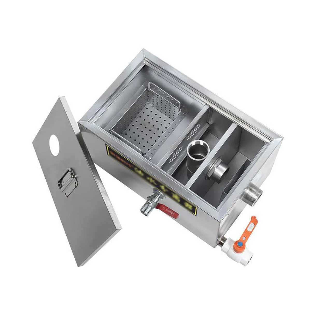 Bac de récupération des Graisses en Acier Inoxydable à Usage Commercial – Entréee d'eau – Installation sous évier pour la Maison, Les Restaurants et Les usines – Dimensions : 40 x 25 x 23 cm