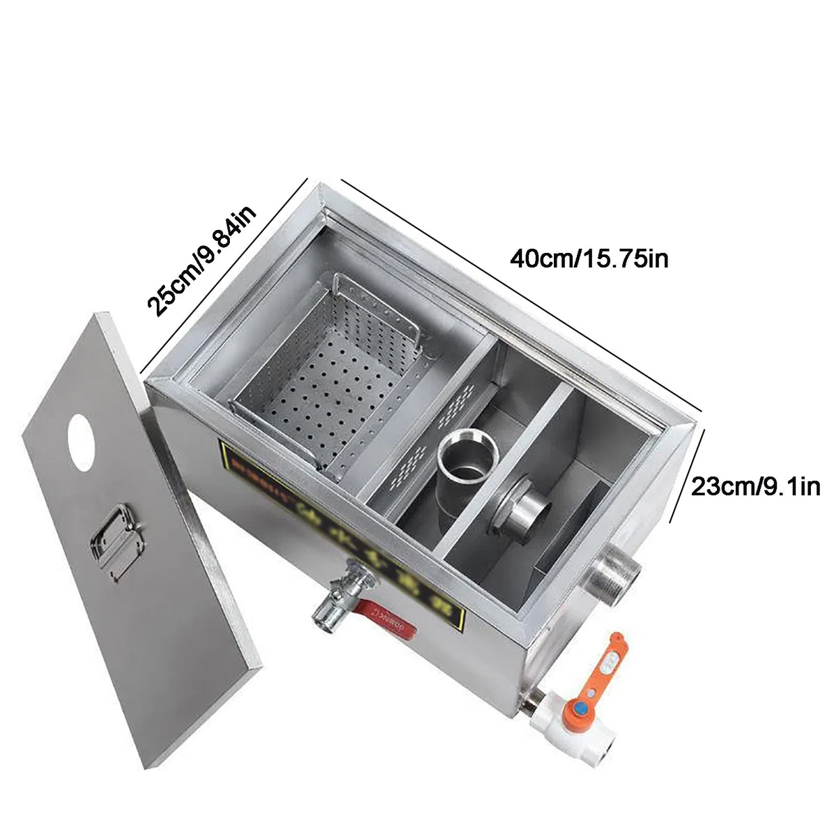 Bac de récupération des Graisses en Acier Inoxydable à Usage Commercial – Entréee d'eau – Installation sous évier pour la Maison, Les Restaurants et Les usines – Dimensions : 40 x 25 x 23 cm